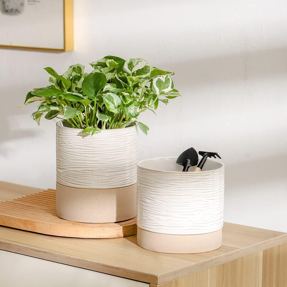 Nihow Self Watering Plant Pot: 6 Inch Ceramic Planter with Drainage Hole & Water Storage Plus for
