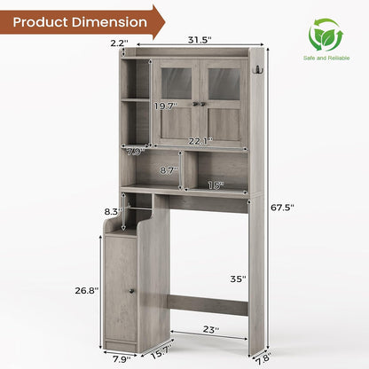Itaar Over The Toilet Storage Cabinet, Over Toilet Bathroom Organizer with Glass Doors & Toilet