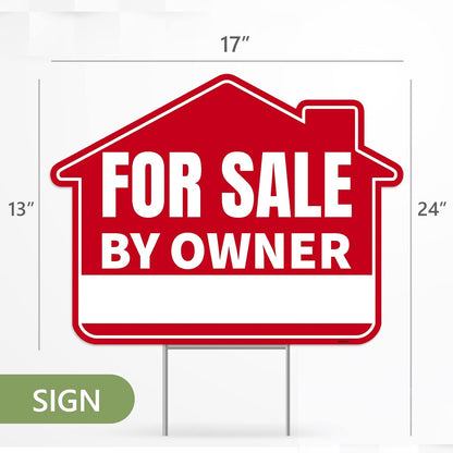 1PC For Sale By Owner Sign with Stakes, 17 Inches by 13 Inches - Double Sided Signs - Corrugated