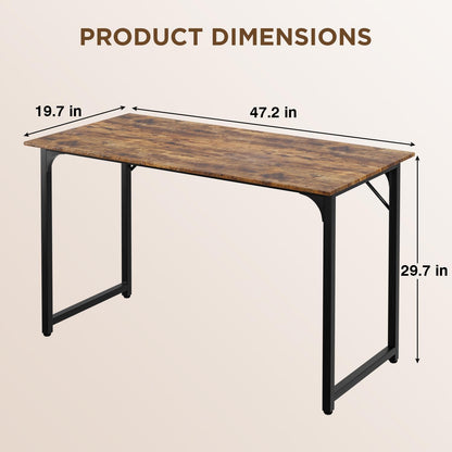 PayLessHere | 47 Inch Computer Desk | Brown | Office Desk with Metal Frame, Adjustable Feet |