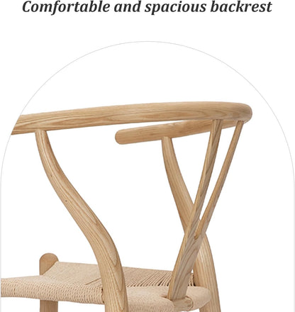 Wishbone Chair Natural Solid Wood Dining Chair/Hans Wegner Y Chair Rattan and Wood Accent Armrest