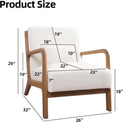 INZOY Mid Century Modern Accent Chair with Lamb Wool Fabric, Upholstered Living Room Chairs with
