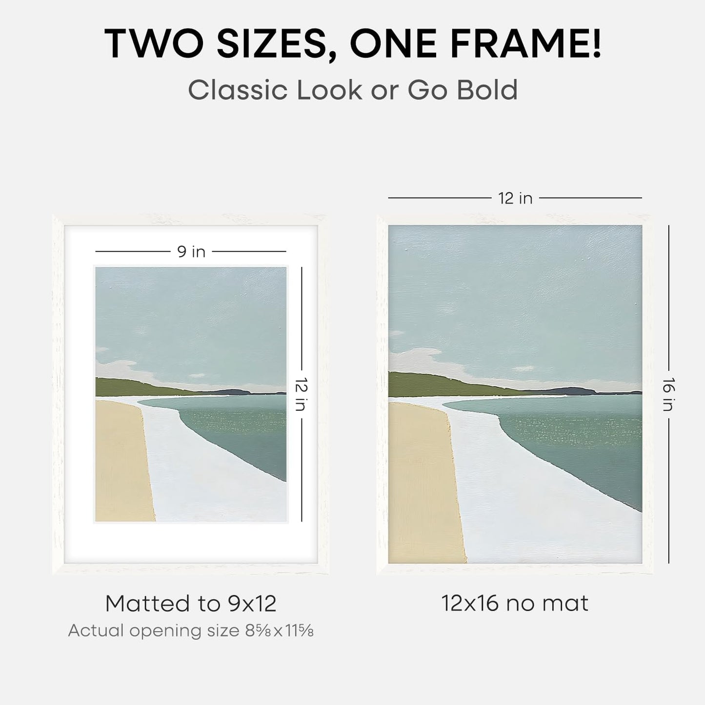 Homeforia 12x16 White Picture Frame, High End Oak 12x16 Wood Poster Frames with Mat 9x12 Print, 12