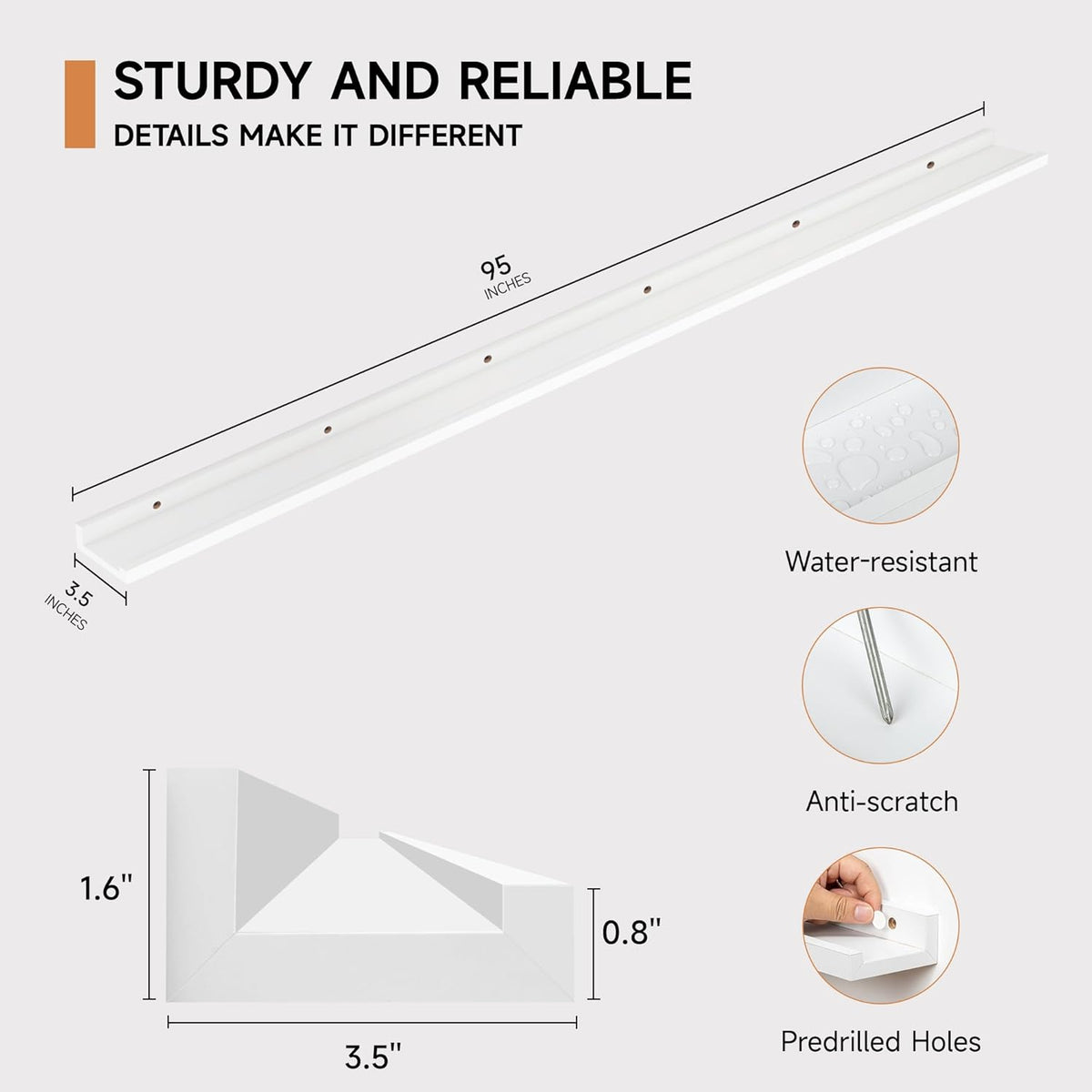 Floating Picture Ledge Shelves for Wall Set of 2, 95 Inches Picture Ledge Shelf with Long Large