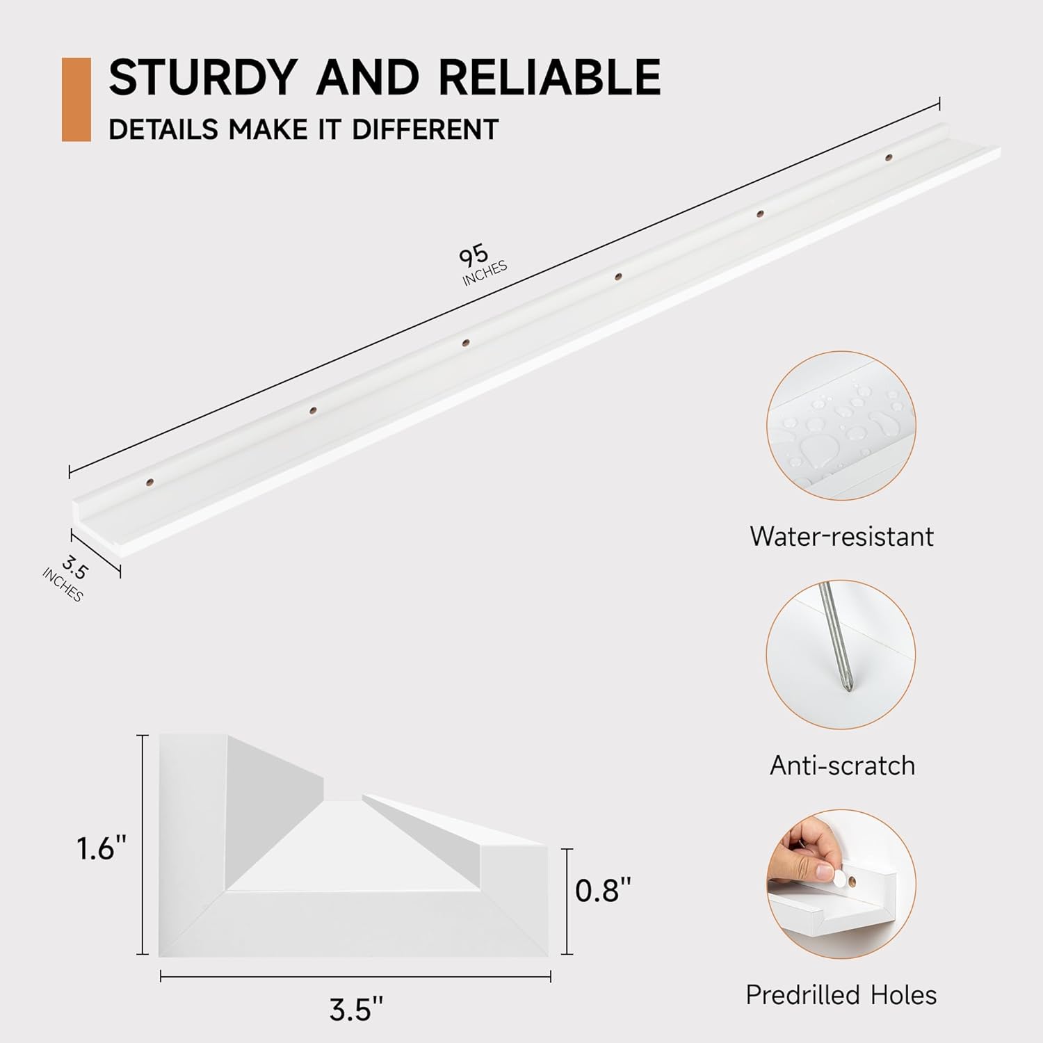 Floating Picture Ledge Shelves for Wall Set of 2, 95 Inches Picture Ledge Shelf with Long Large