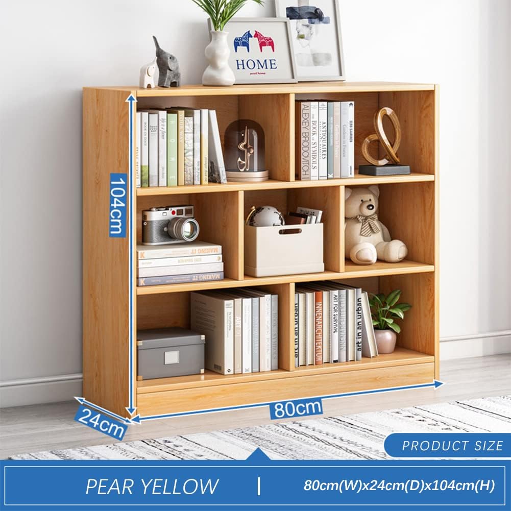 IOTXY Open Shelf Low Bookcase - Wooden 3-Tier Floor Standing Display Cabinet Organizer with Base, 7