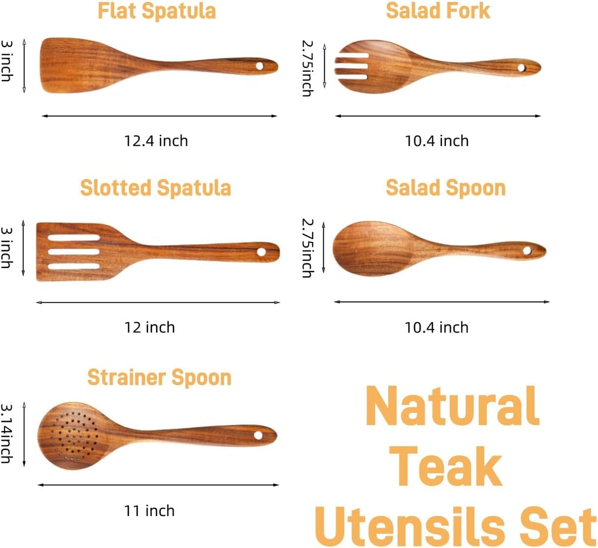 5 Piece Wooden Spoons for Cooking - Natural Finish Wooden Cooking Utensils - Soft Grip Wood Spoons
