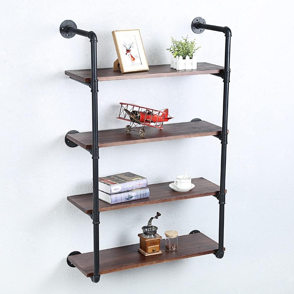 Industrial Pipe Shelving Wall Mounted,30in Rustic Metal Floating Shelves,Steampunk Real Wood Book