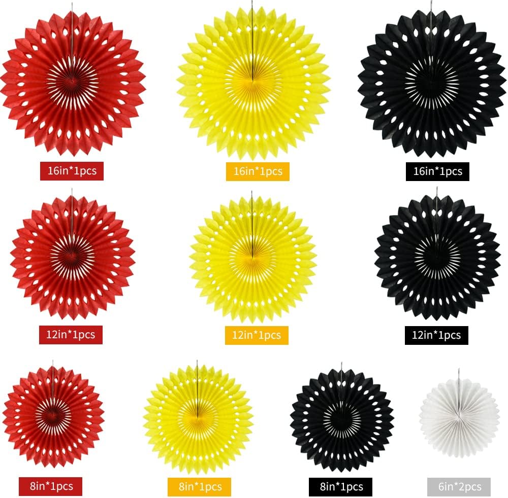 Red Yellow Black Hanging Tissue Honeycomb Round Paper Fans Decoration Kit for Baby Kid Shower Mouse