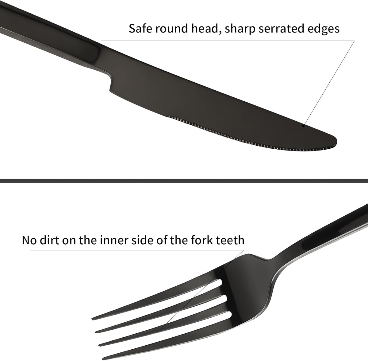 Stainless Steel Flatware Set Hand Forged 18/10 Silverware Set Mirror Black Cutlery Set with Cuboid