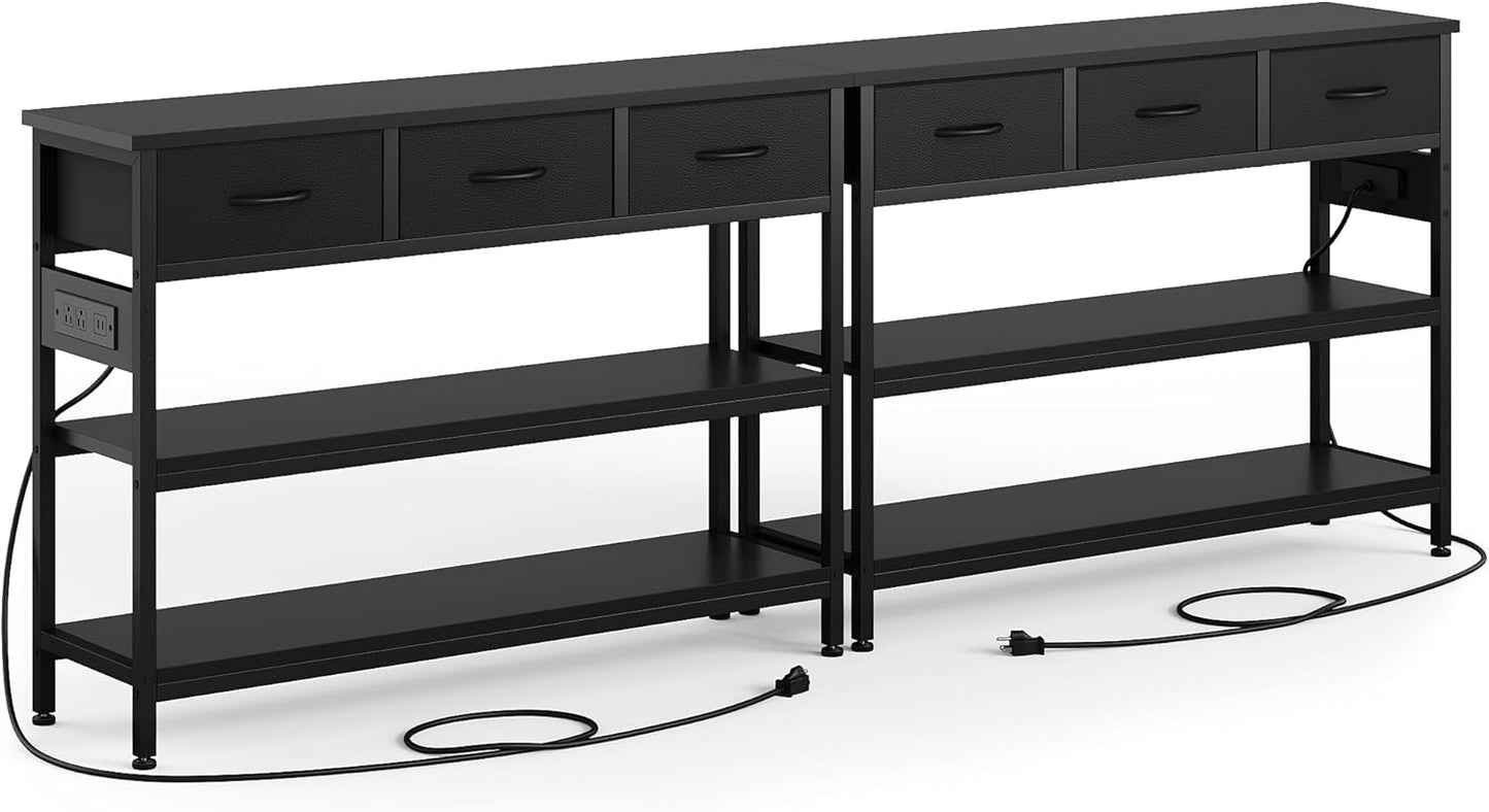 Lulive 2 Pack Entryway Table with Power Outlets, Console Table with 3 Fabric Drawers, Sofa Table