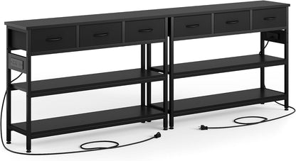 Lulive 2 Pack Entryway Table with Power Outlets, Console Table with 3 Fabric Drawers, Sofa Table