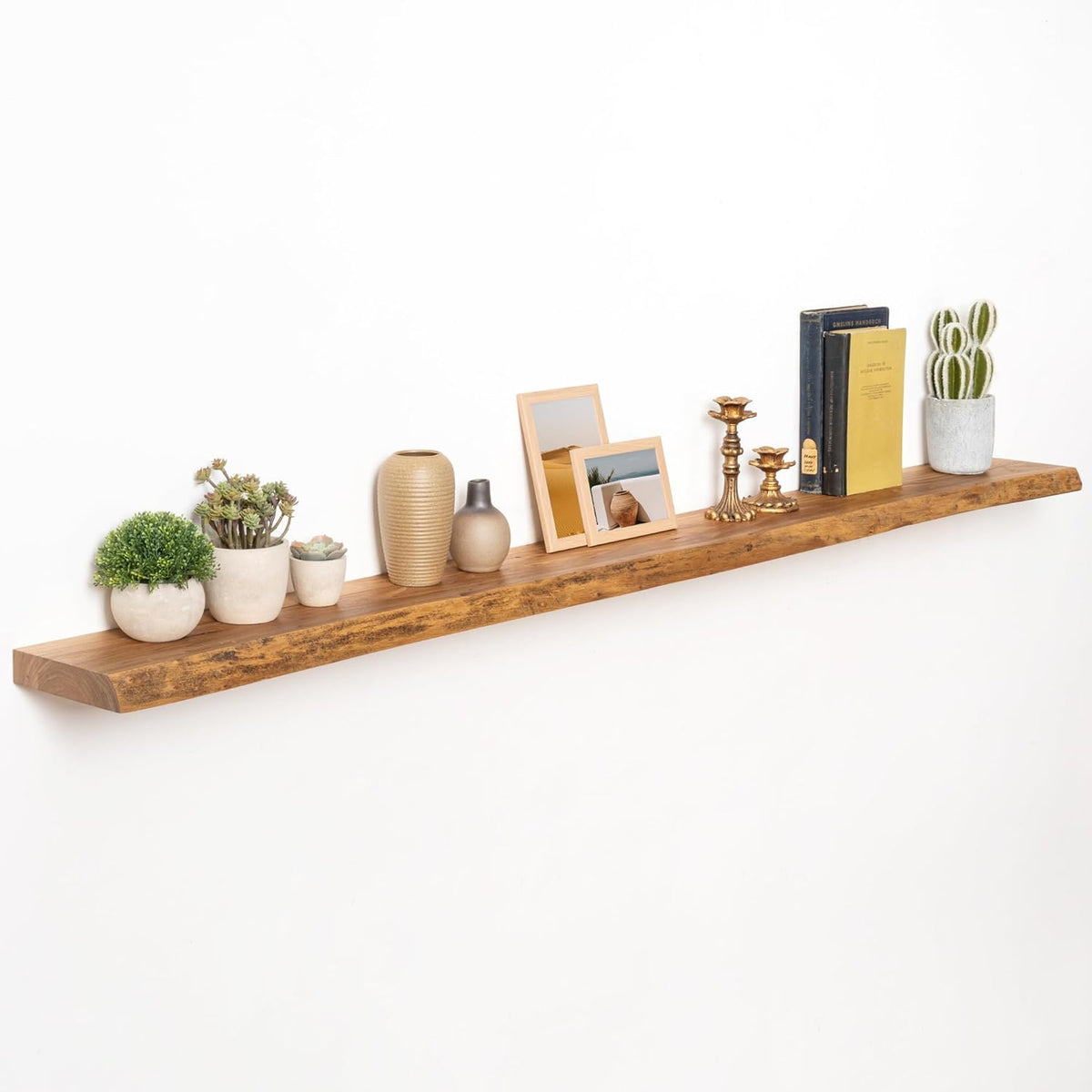 72" Floating Shelves, Live Edge Elm Wood Floating Shelf for Wall, Wall-Mounted Display Shelves with