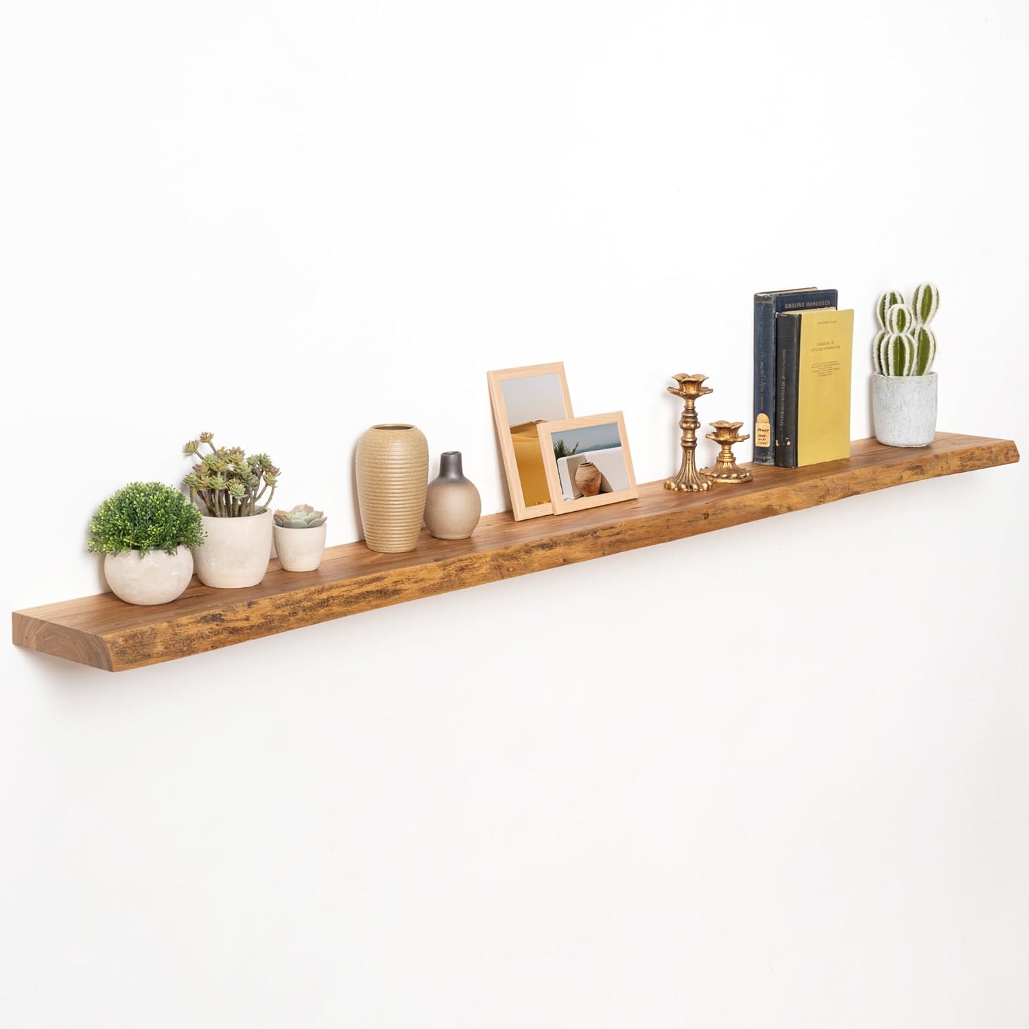 72" Floating Shelves, Live Edge Elm Wood Floating Shelf for Wall, Wall-Mounted Display Shelves with