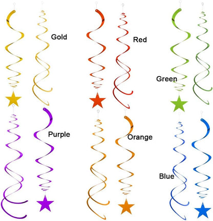 Rainbow Party Star Swirl Decorations, Rainbow Foil Ceiling Hanging Swirl Decorations with Star