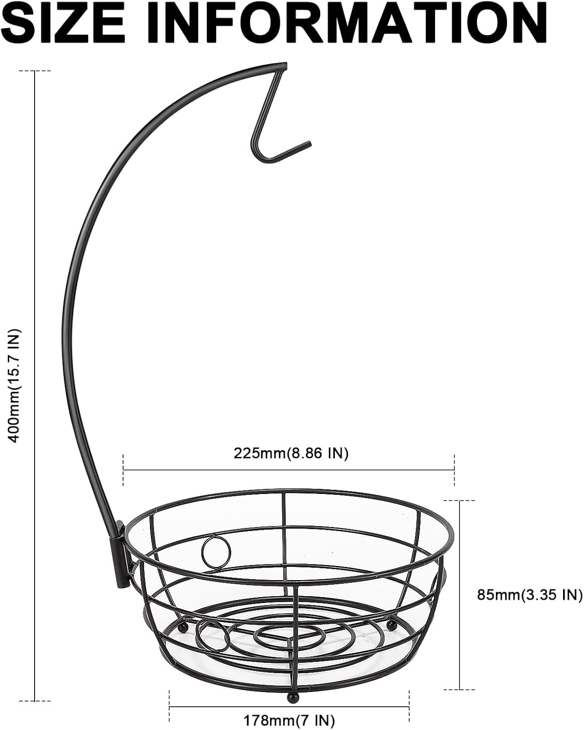 Livabber Countertop Fruit Basket Bowl with Banana Hanger, Modern Standing Fruit Vegetable Bowl