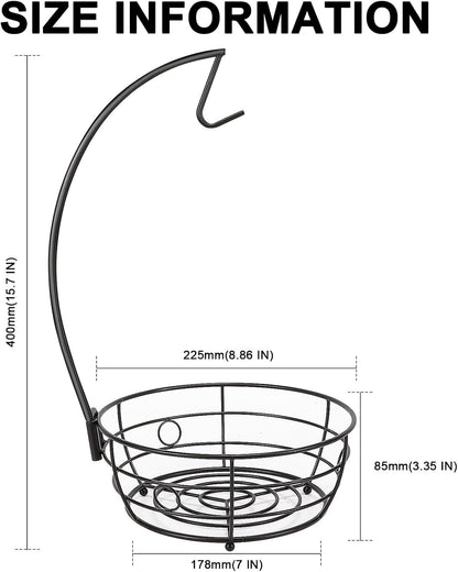 Livabber Countertop Fruit Basket Bowl with Banana Hanger, Modern Standing Fruit Vegetable Bowl