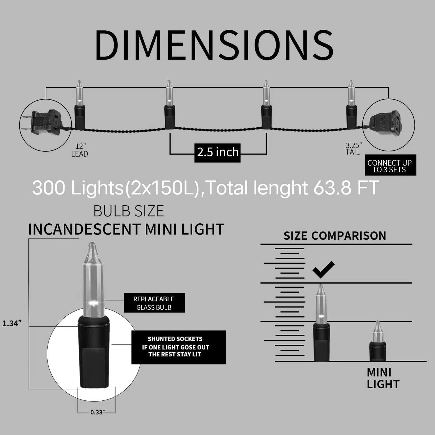 300LIGHTS(2*150L) PURPLE Extra-Bright With End Connectors Halloween Decorative Lights 19.44m UL