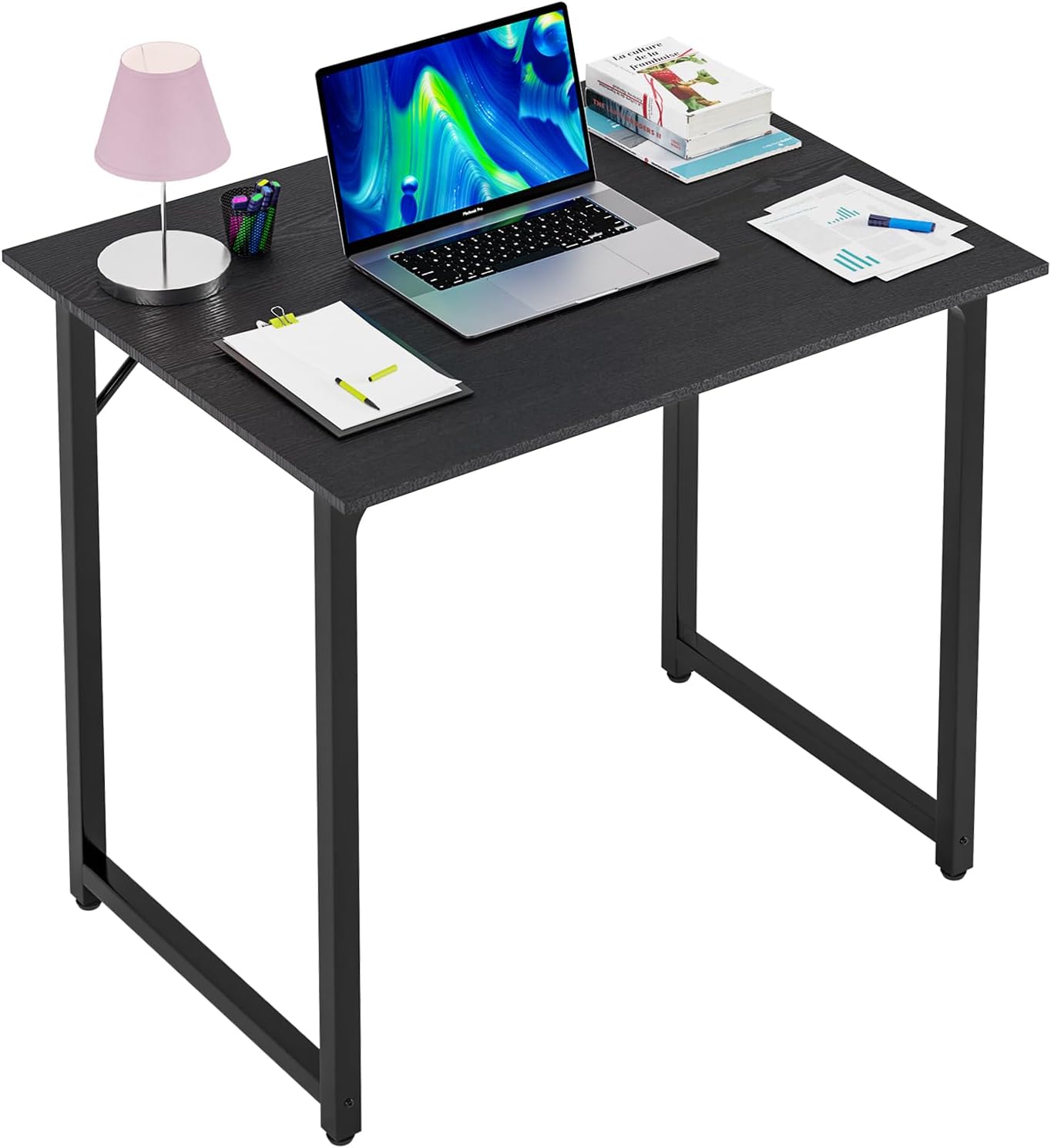 PayLessHere | 32 Inch Computer Desk | Black | Office Desk with Metal Frame, Adjustable Feet |