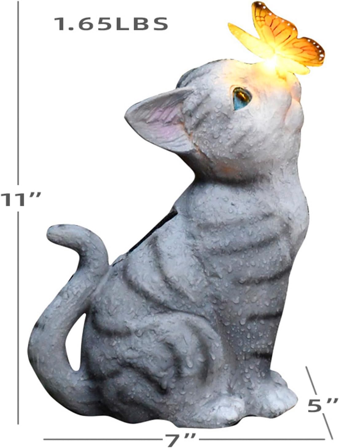 Cat Garden Figurines Outdoor Decor Solar Statue with LED Lights for Patio Lawn Yard Art Decoration