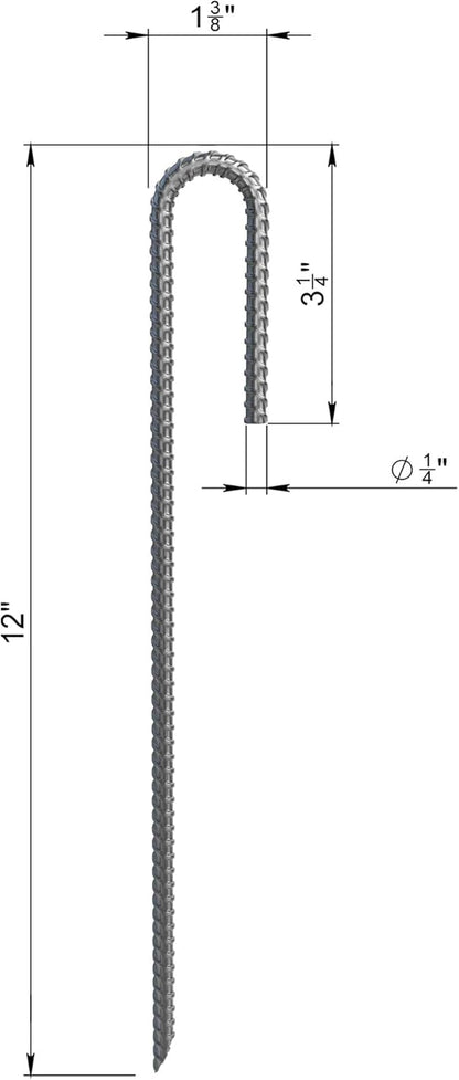 Vodaland Rebar Stakes J Hook Extra Heavy Duty 1/4 inch Coated Steel Ground Anchors with Chisel