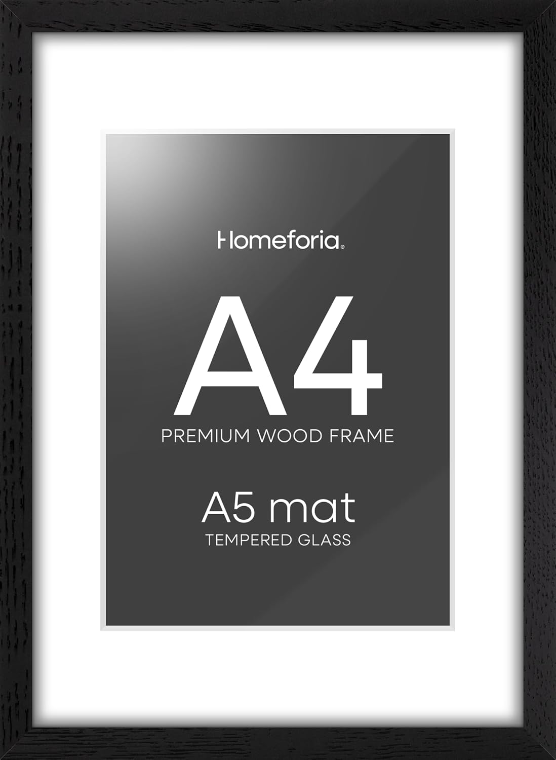 Homeforia A4 Picture Frame Black Wood, High-End Oak 8.3 x 11.7 Black Poster Frames Matted to 5.8 by