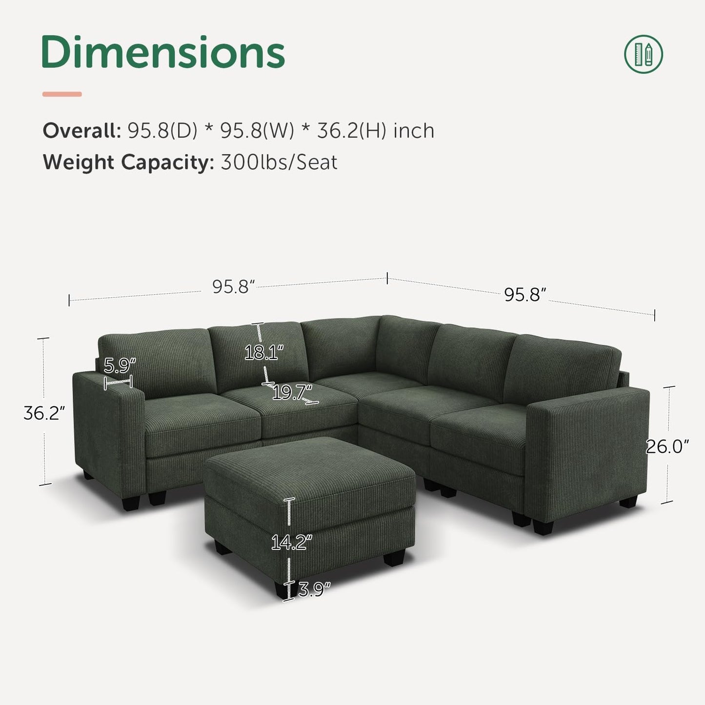 HONBAY Corduroy Modular Sectional Couch with Storage L-Shaped Sectional Couches for Living Room 6