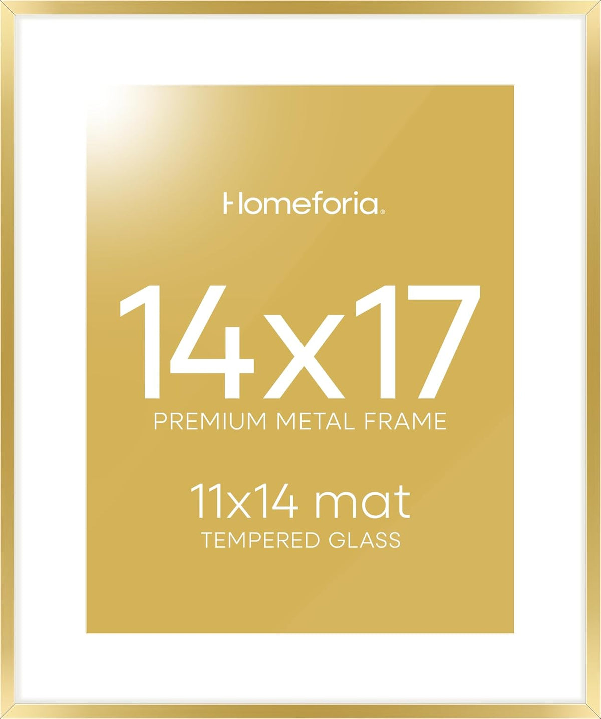 Homeforia 14x17 Picture Frame Gold, High End Metal 14x17 Poster Frames with Mat 11x14 Photo, 14 x
