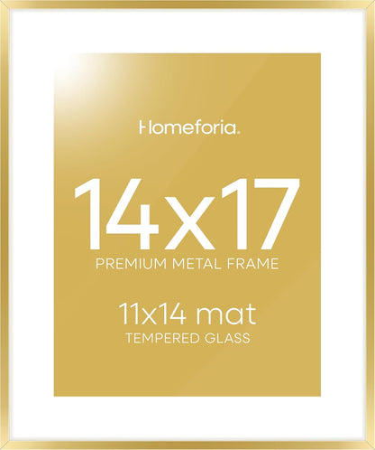 Homeforia 14x17 Picture Frame Gold, High End Metal 14x17 Poster Frames with Mat 11x14 Photo, 14 x