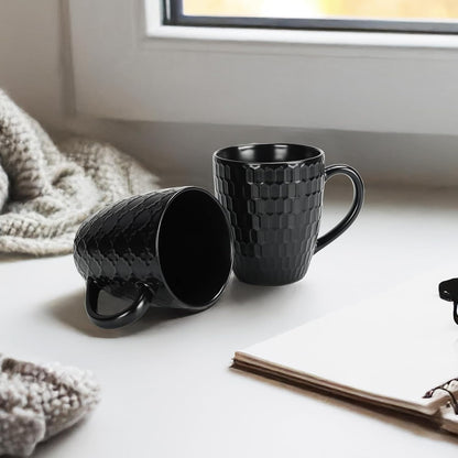 16 OZ Bone Coffee Mugs Set of 6 Matte Black, Large Ceramic Coffee Mugs Set with Different Texture