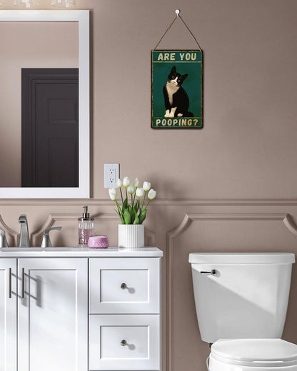 ALKB Tuxedo Cat Decor Are You Pooping Funny Metal Signs 8 x 12 Inch Black Cat Gift for Vintage