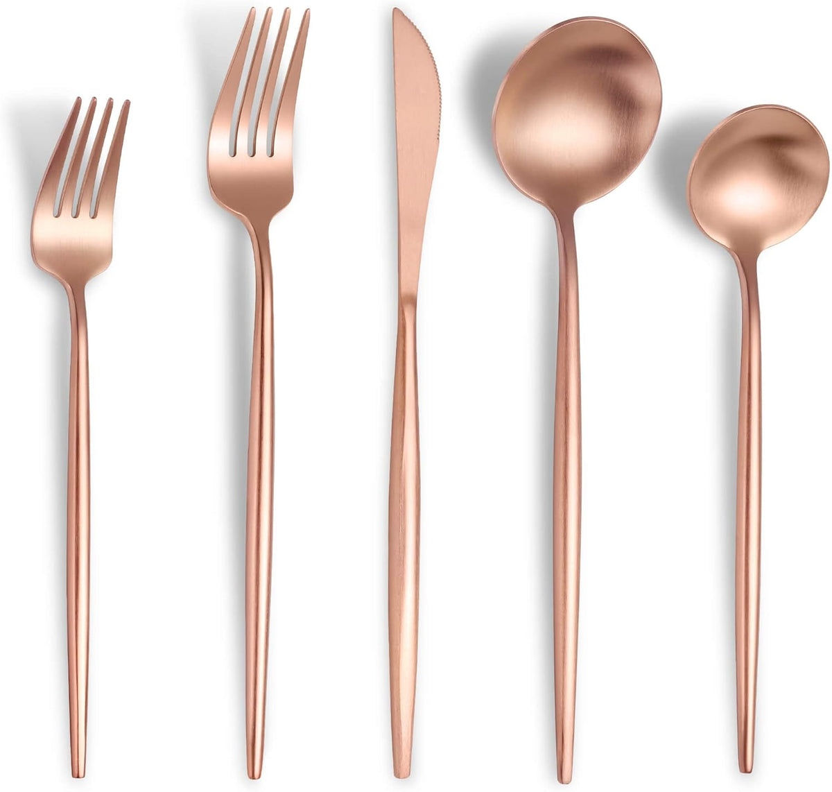 Matte Rose Gold Silverware Set for 4,Modern Stainless Steel Brushed Cutlery Set,20-Pieces Heavy