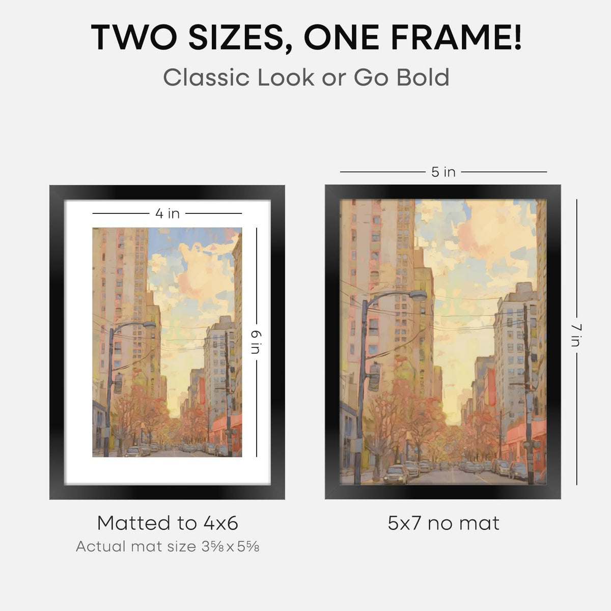 Homeforia 5x7 Picture Frame Black, High End Metal 5 x 7 Black Frames with Mat 4 x 6 for Art, 5x7