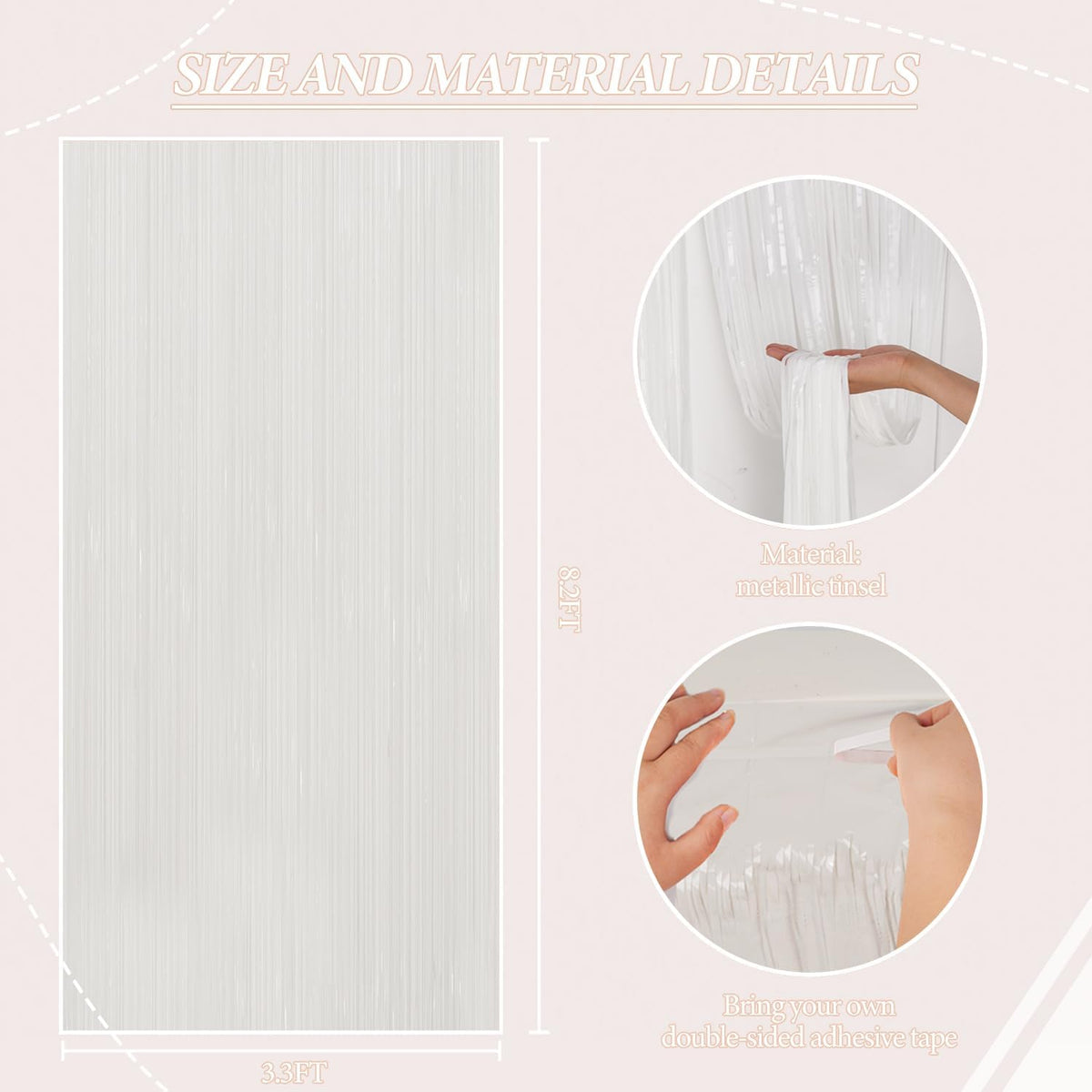 3 Pack Foil Fringe Backdrop - White Shiny Tinsel Curtains for Party Decoration/Photo Booth Props