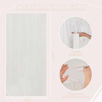 3 Pack Foil Fringe Backdrop - White Shiny Tinsel Curtains for Party Decoration/Photo Booth Props