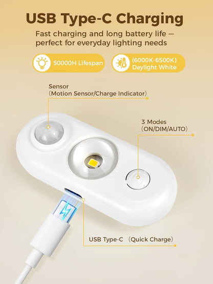 LED Motion Sensor Puck Lights, Under Cabinet Lighting, Indoor Rechargeable Wireless Cabinet Light
