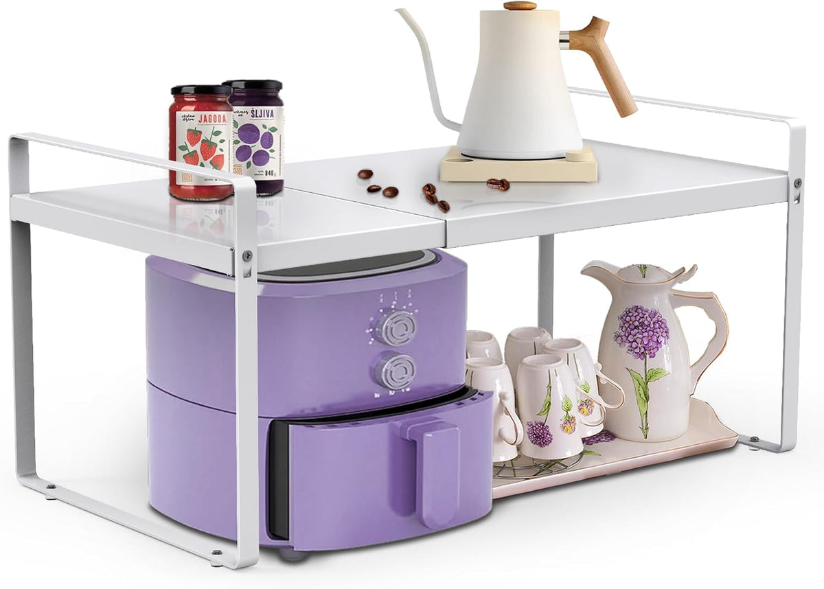 9'' Wide Expandable Cabinet Shelf Organizer Rack Adjustable Length 14''-26'' Pantry Shelf Spice