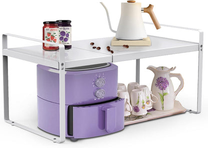9'' Wide Expandable Cabinet Shelf Organizer Rack Adjustable Length 14''-26'' Pantry Shelf Spice
