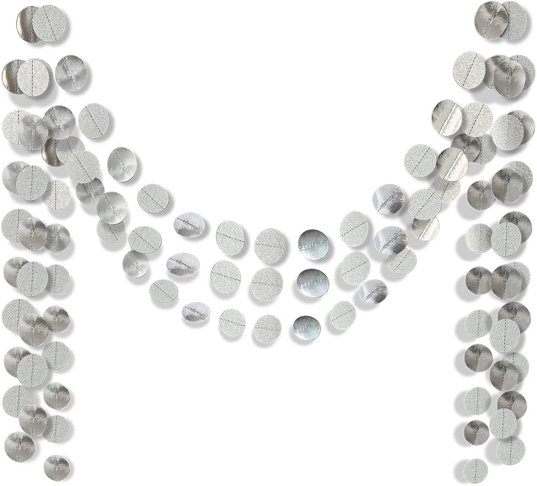 6 Pcs Glitter Silver Paper Circle Dots Garland Hanging Streamer Birthday Decorations Engagement