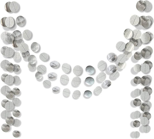 6 Pcs Glitter Silver Paper Circle Dots Garland Hanging Streamer Birthday Decorations Engagement