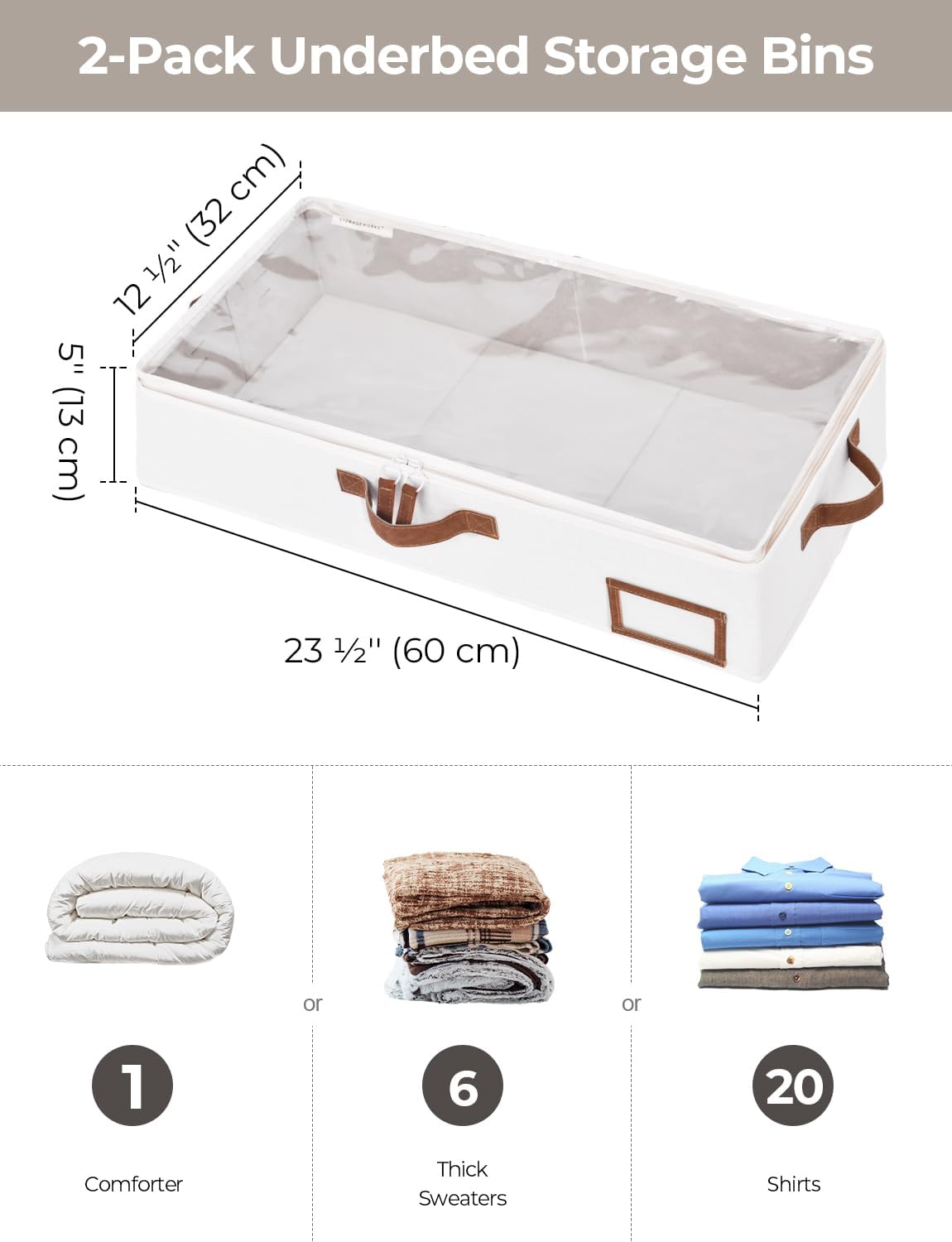 StorageWorks Under Bed Storage Containers with Handles and Label Holder, 2 Pack Ultra-thick Fabric