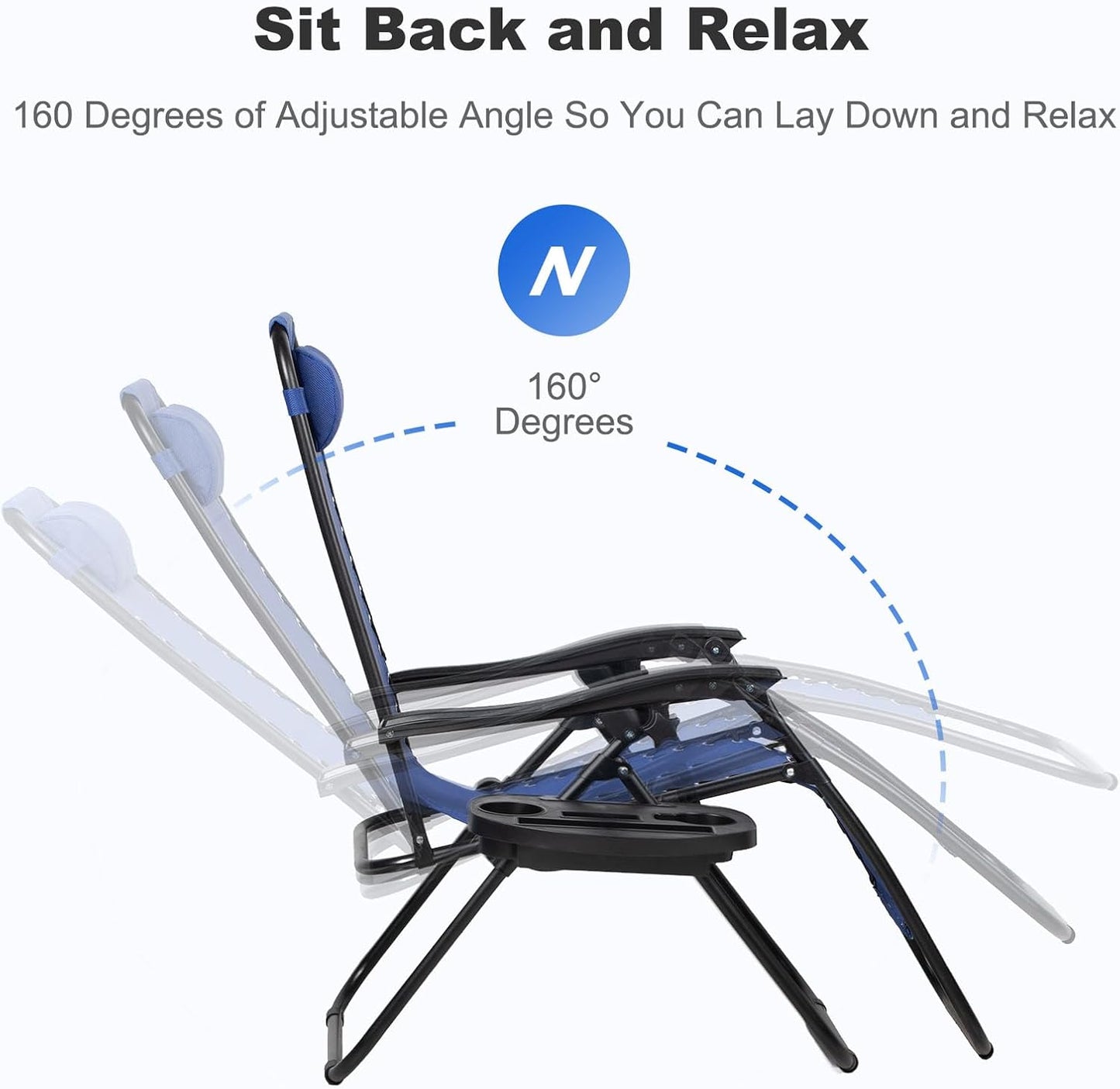 Nazhura Set of 2 Relaxing Recliners Patio Chairs Adjustable Steel Mesh Zero Gravity Lounge Chair