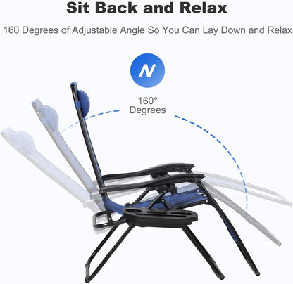 Nazhura Set of 2 Relaxing Recliners Patio Chairs Adjustable Steel Mesh Zero Gravity Lounge Chair