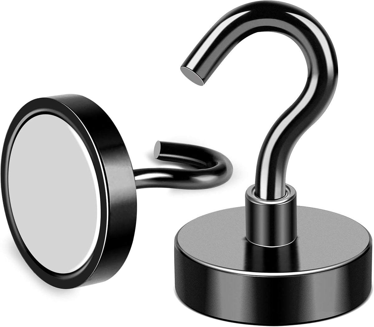 MIKEDE Magnetic Hooks, 40Lbs Strong Neodymium Black Magnet Hook for Hanging, Heavy Duty Magnetic