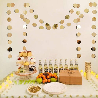 6 Pcs Glitter Champagne Gold Paper Circle Dots Garland (52 Feet) Party Hanging Bunting Birthday