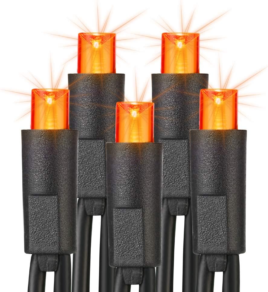 Brizled Orange Halloween Lights, 33ft 100 LED 5mm Wide Angle Orange Halloween String Lights, 120V
