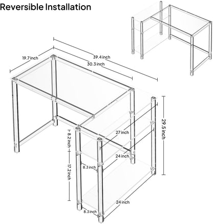 Eglaf Acrylic L-Shaped Desk - Clear Desk with Reversible Storage Shelves - Modern Home Office Desk