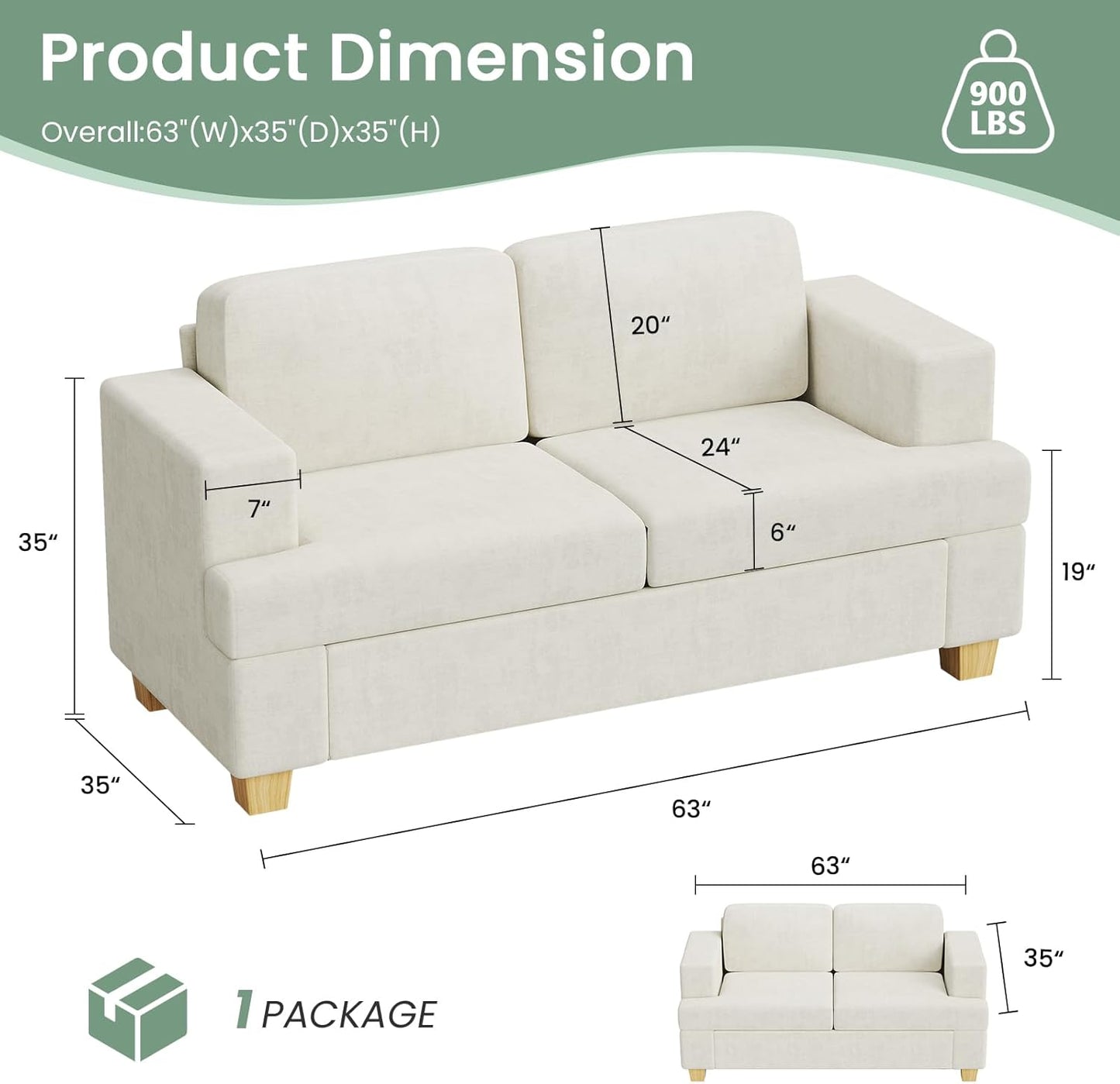 Sofa, 3 Piece Set Comfy Sofa, Loveseat & 2 3-Seater Couch with Deep Seats for Living Room, Modern