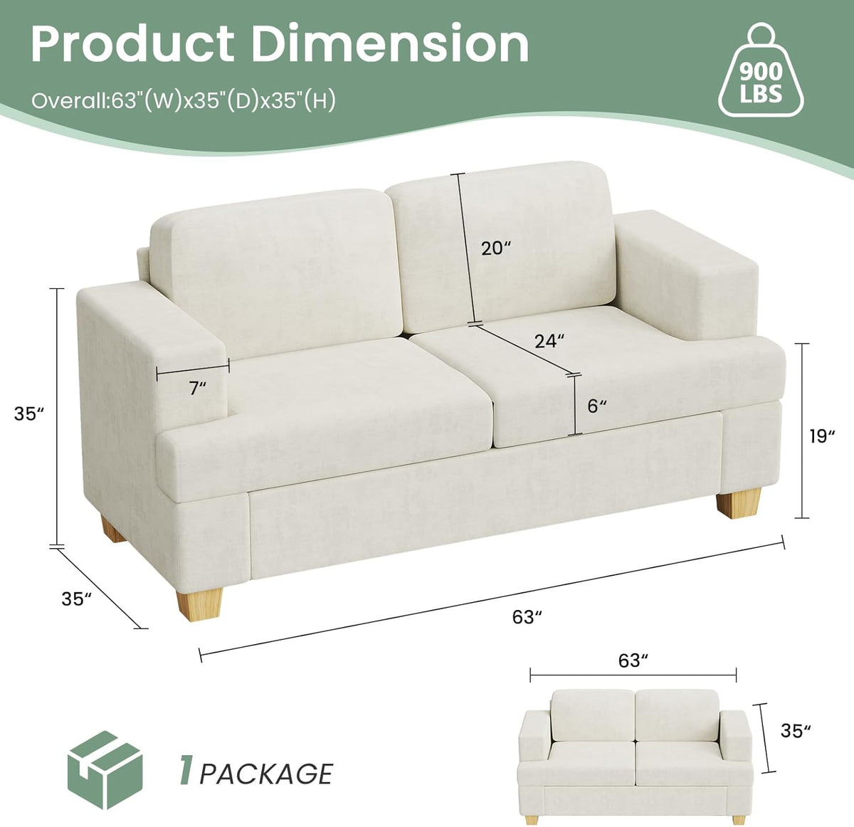 Sofa, 3 Piece Set Comfy Sofa, 2 Loveseat & 3 Seater Couch with Deep Seats for Living Room, Modern