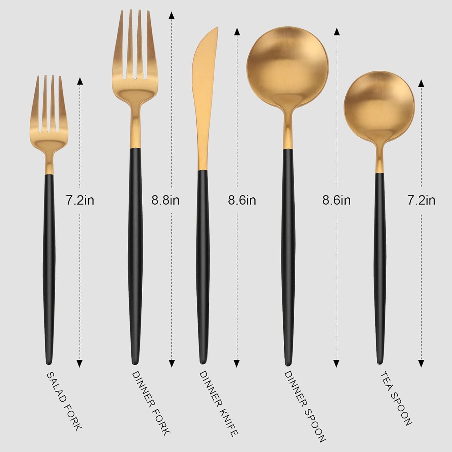 Matte Gold Silverware Set with black handle, Vanys 20 Piece Stainless Steel Cutlery Flatware Set